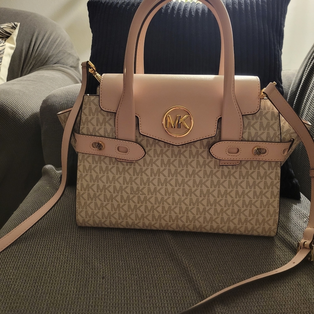 Michael Kors Carmen flap satchel - pink, white, & light grey - Brand New